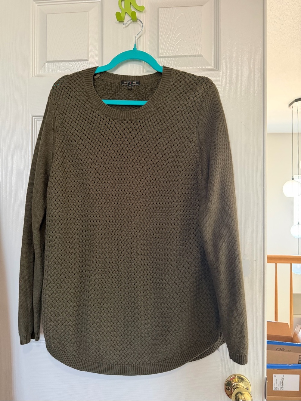 Lety & Me Olive Textured Crewneck Sweater - Classic Knit